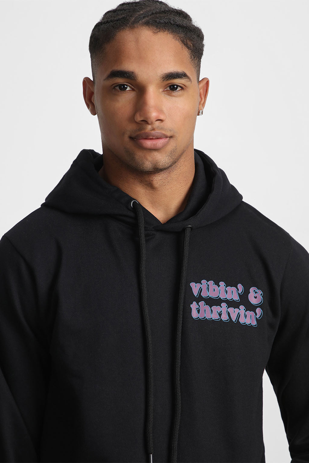 Vibin & Thrivin Black Regular Fit Back Printed Hoodie