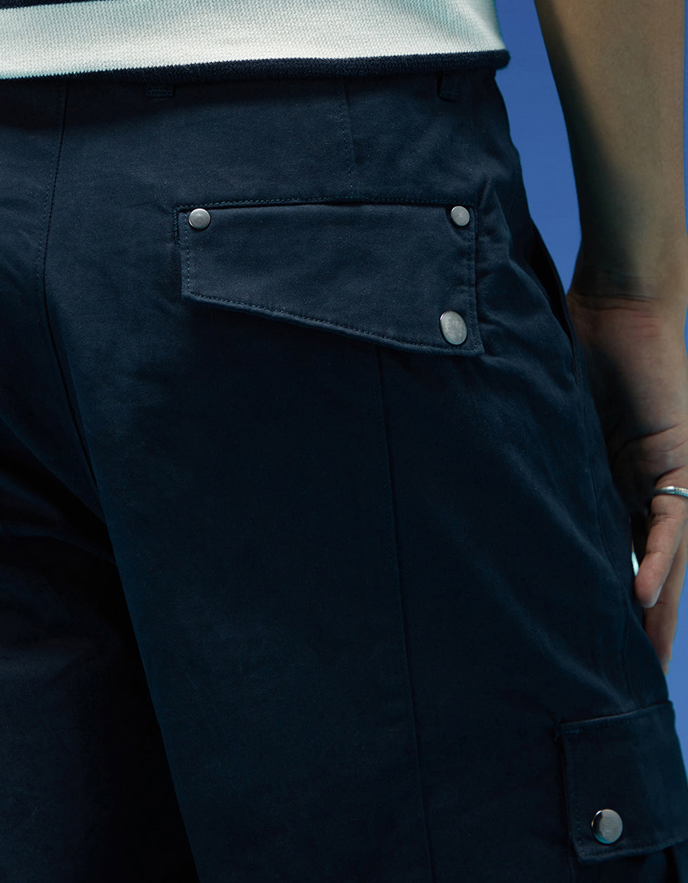 Navy Woven Relaxed Fit High-Rise Exclusive Cargo Pant