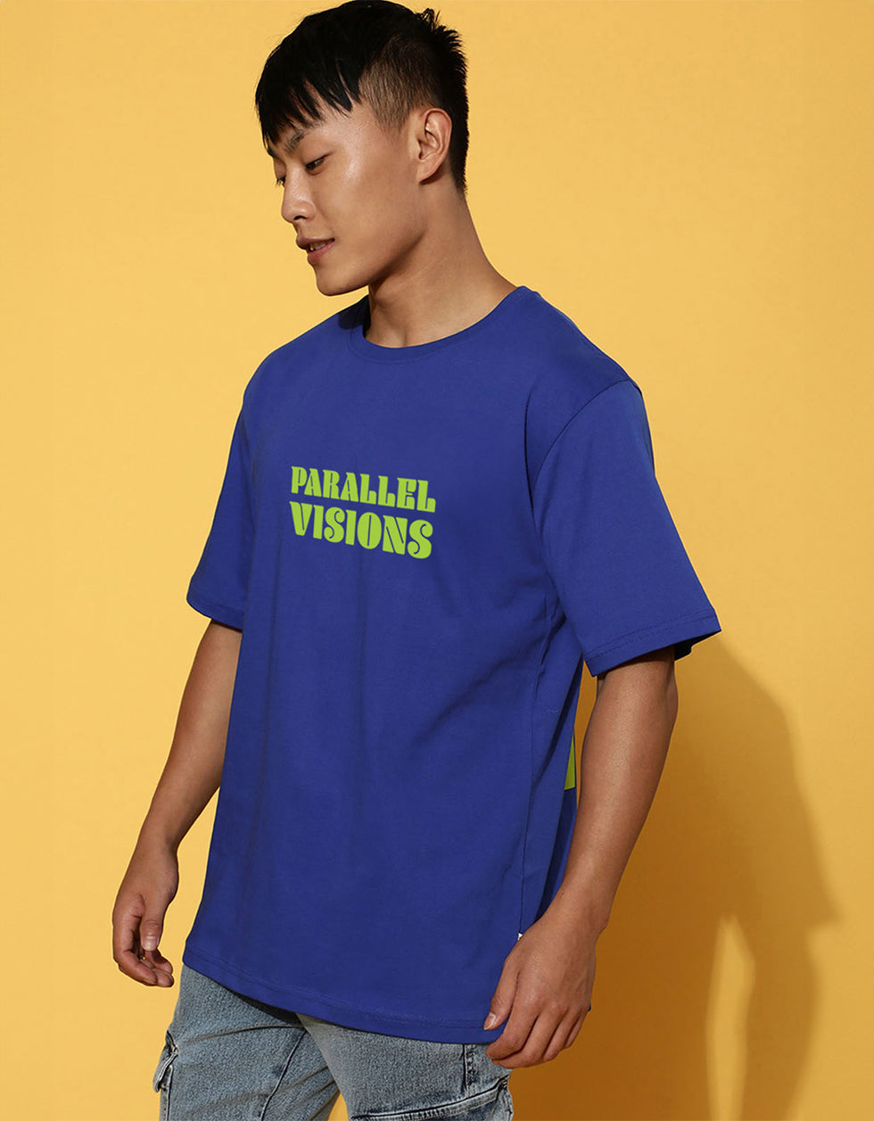 Parallel Visions Royal Blue Oversized Printed T-shirt