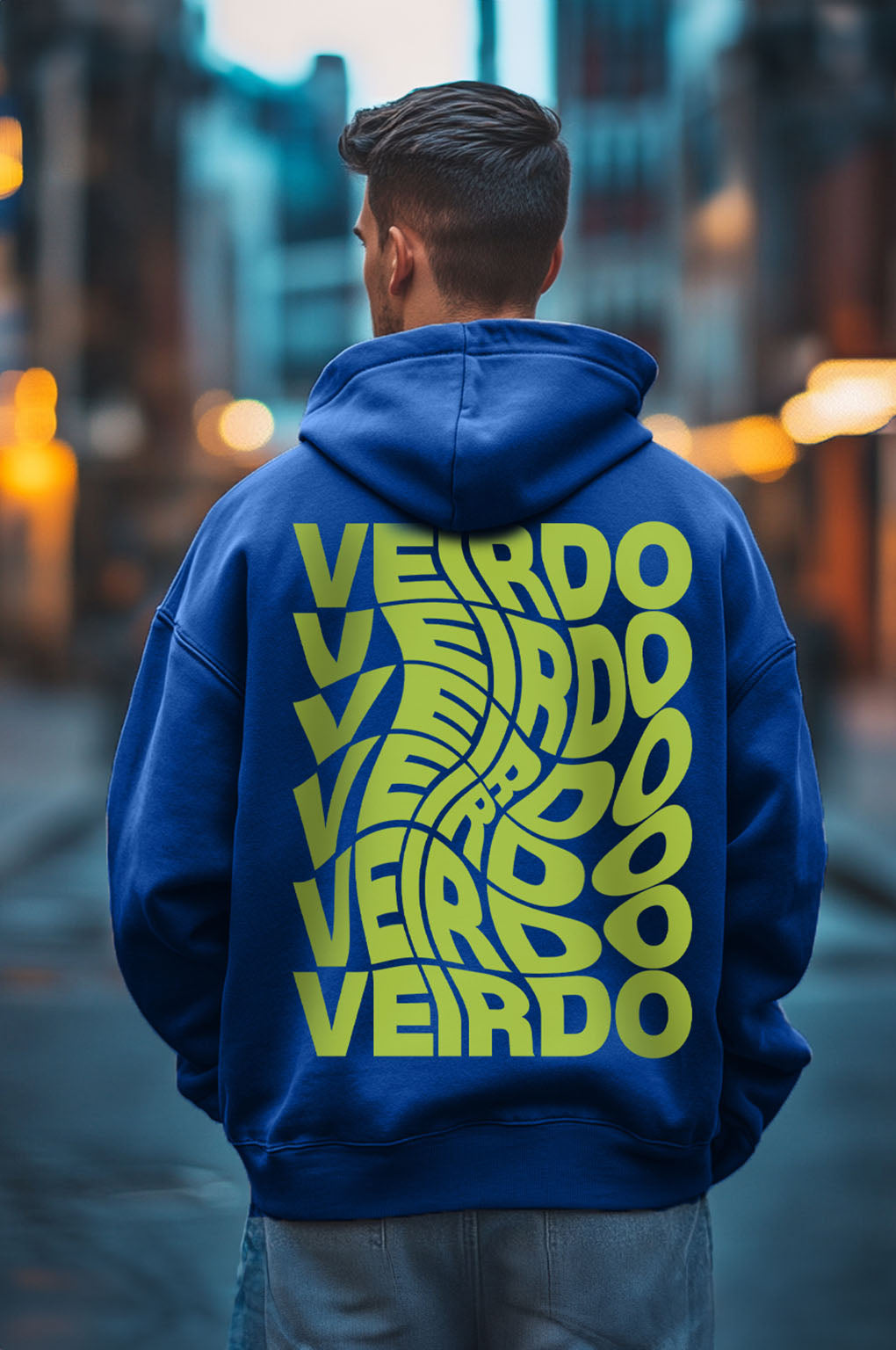 Veirdo in Blue: Men's Hooded Neck Oversized Hoodie