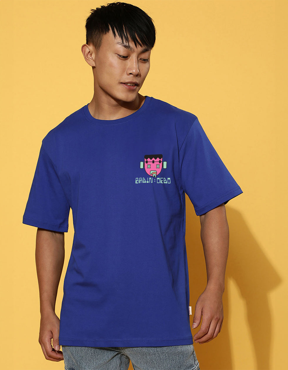 Braindead Royal Blue Oversized Printed T-shirt