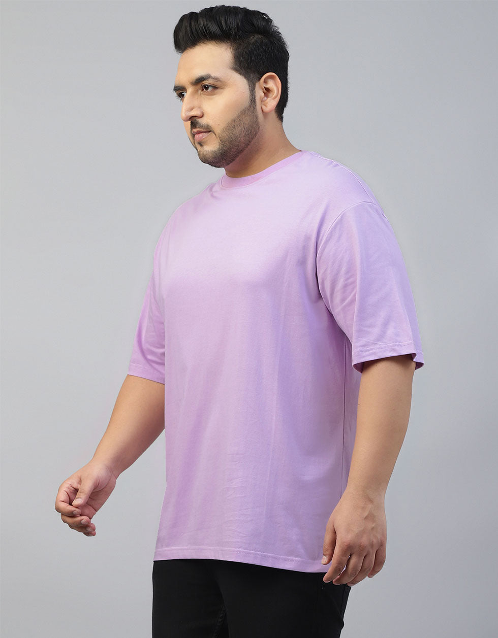 Lilac Solid Oversized Plus Size T-shirt