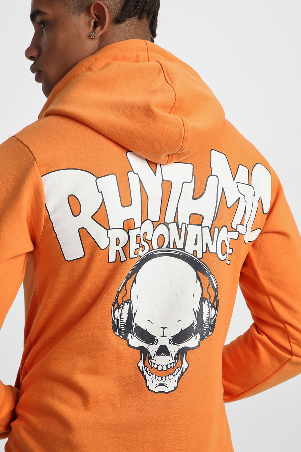 Rhythmic Orange Regular Fit Back Printed Hoodie