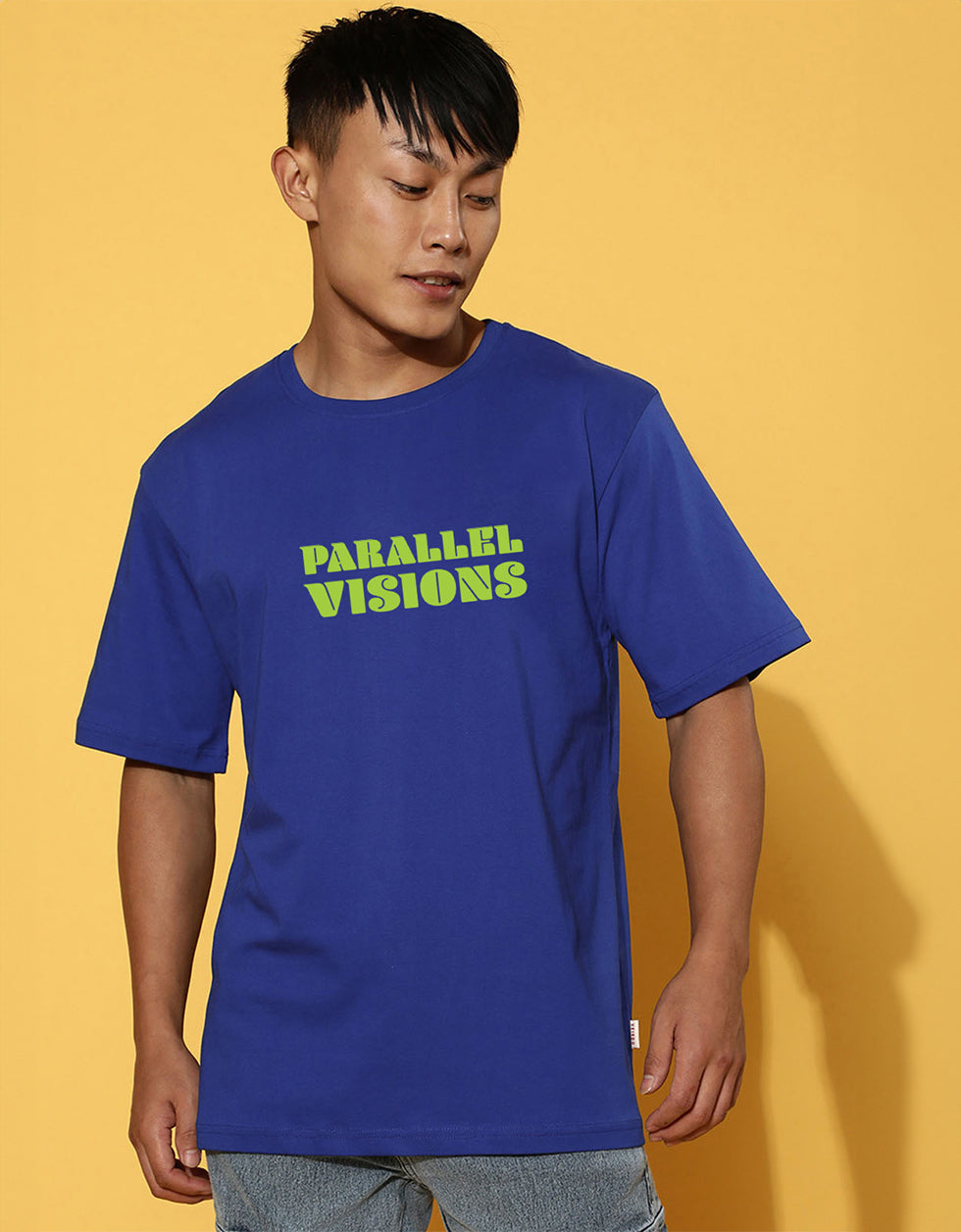 Parallel Visions Royal Blue Oversized Printed T-shirt