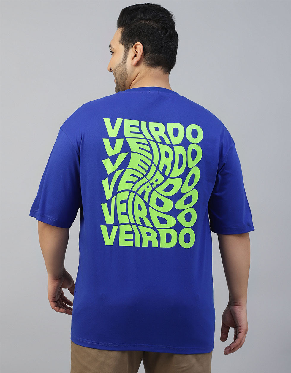 Veirdo Blue Oversized Back Graphic Plus Size Printed Tshirt