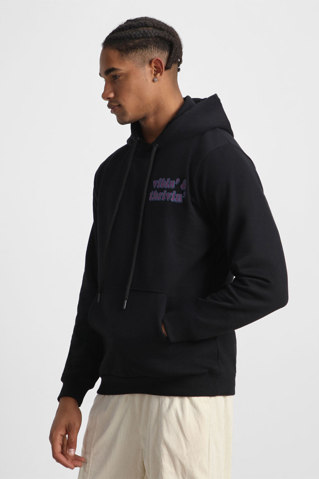 Vibin & Thrivin Black Regular Fit Back Printed Hoodie