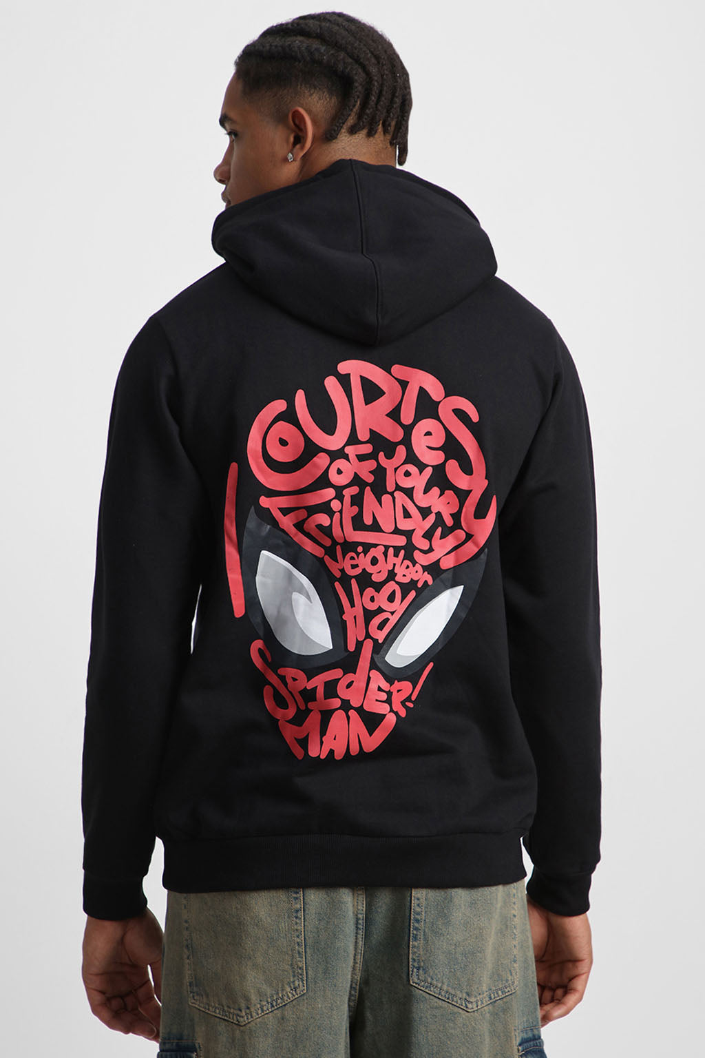 Spider Black Regular Fit Back Printed Hoodie