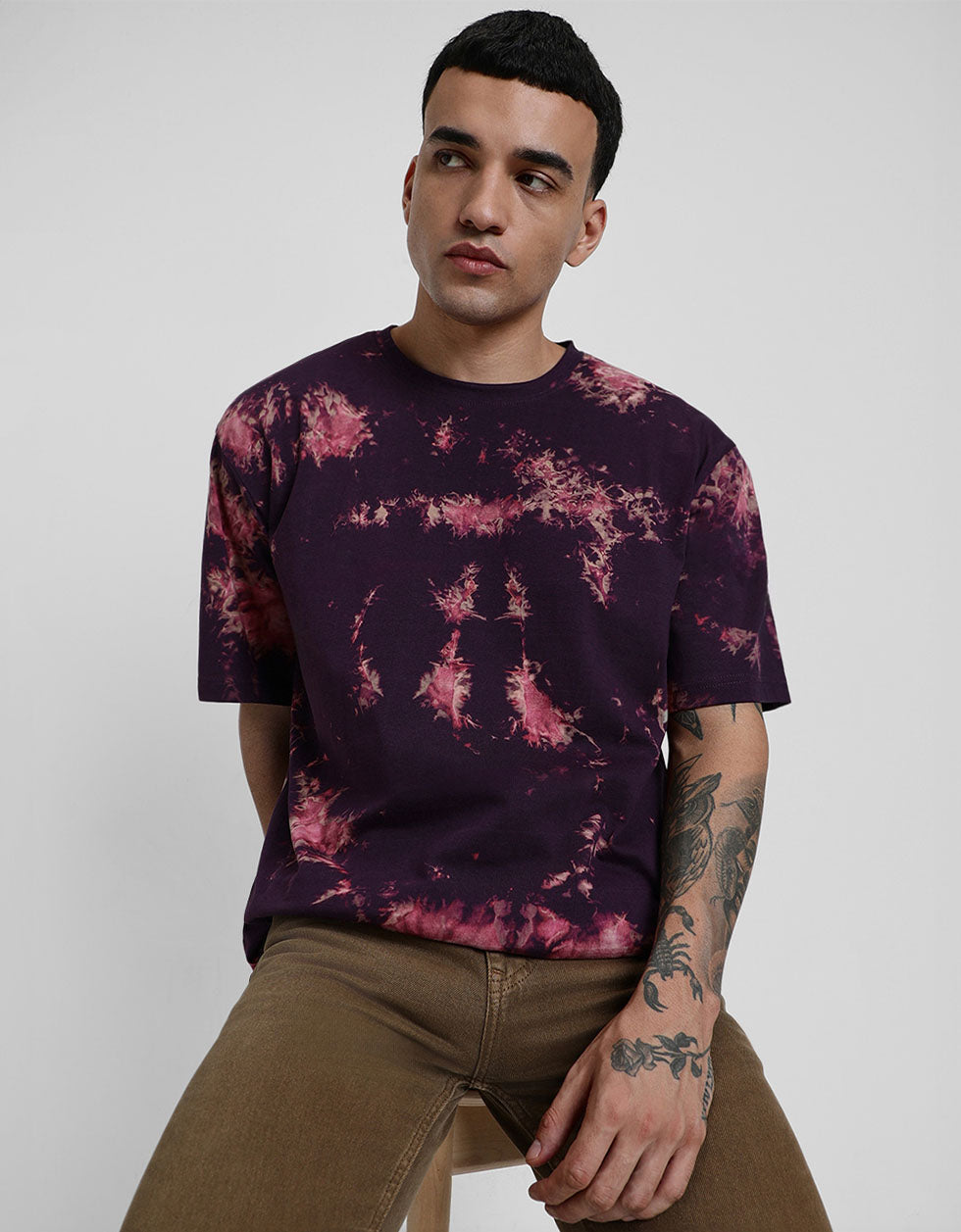 Smoke Navy Oversized Tie-Die Printed T-shirt