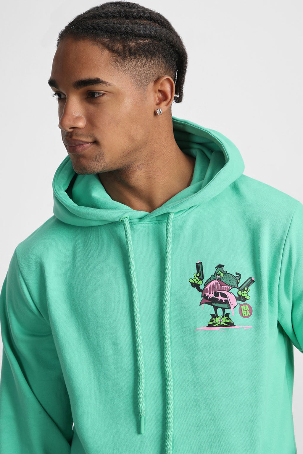 Frog Original Green Regular Fit Back Printed Hoodie