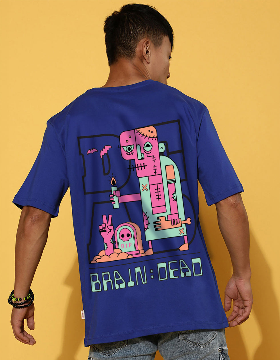 Braindead Royal Blue Oversized Printed T-shirt