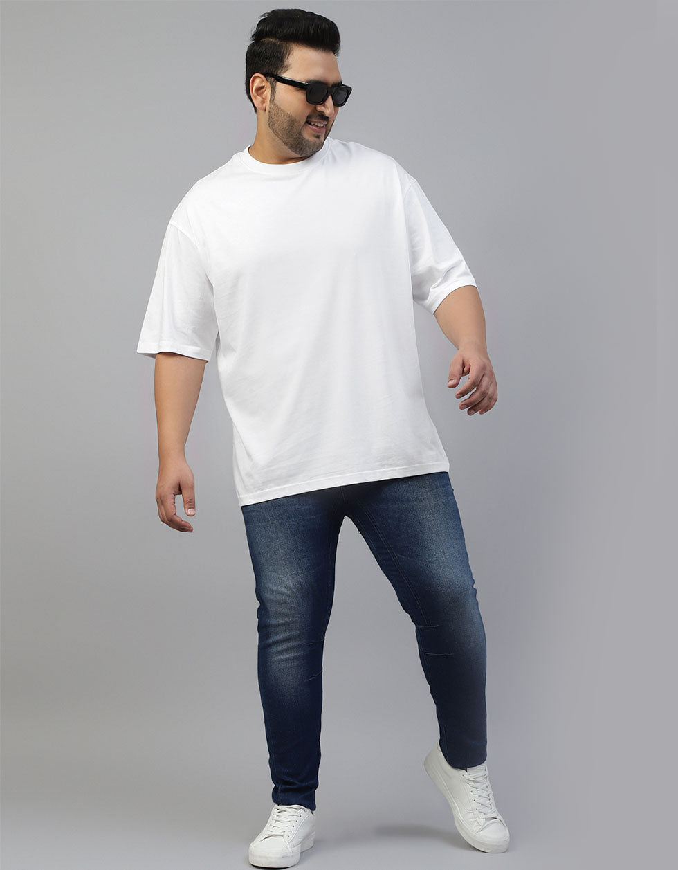 White Solid Oversized Plus Size T-shirt