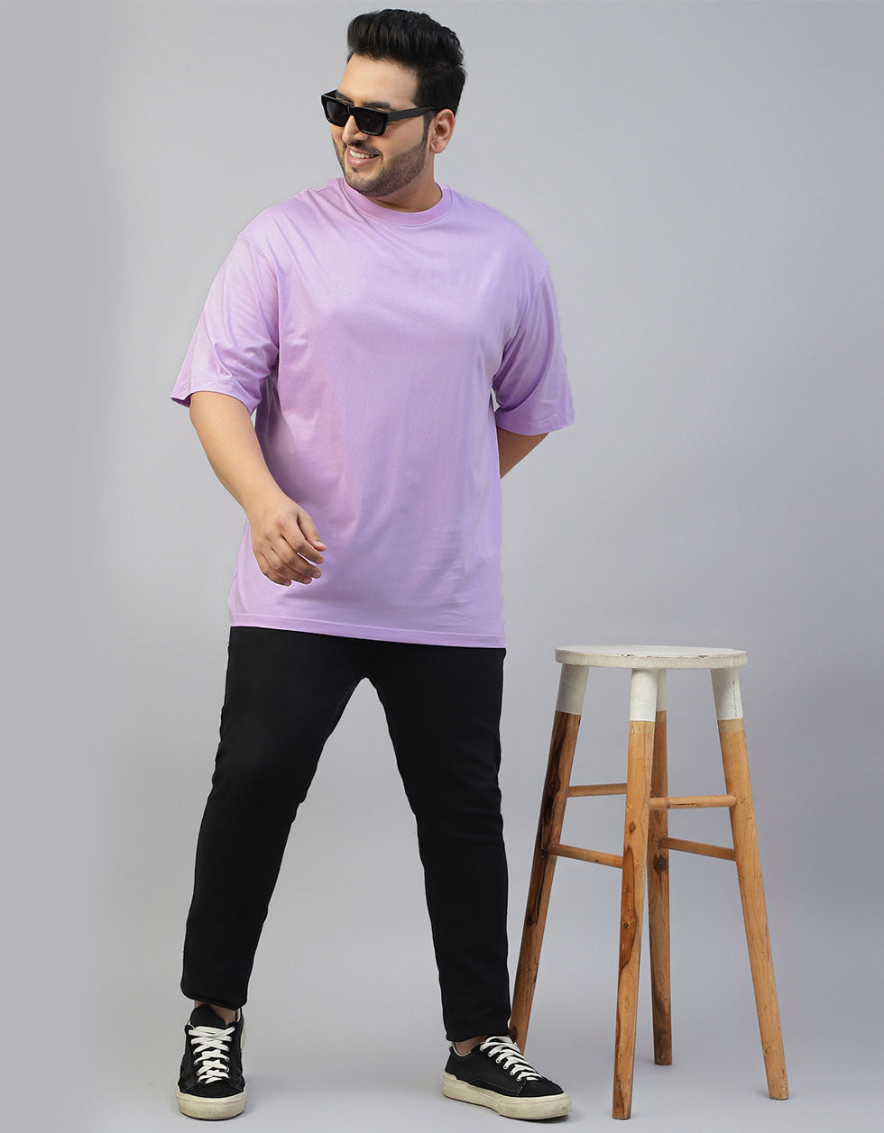 Lilac Solid Oversized Plus Size T-shirt