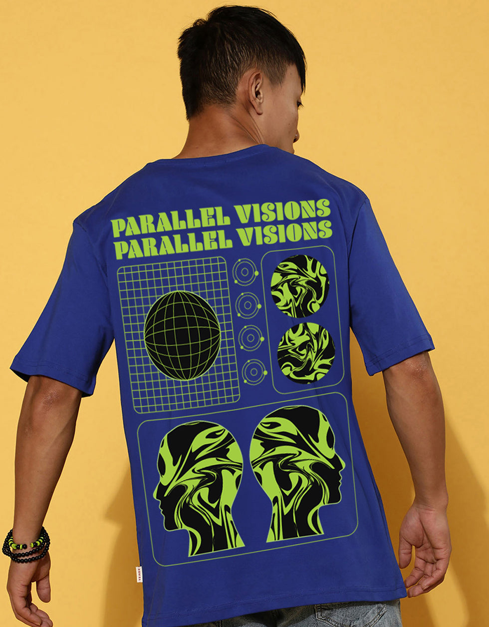 Parallel Visions Royal Blue Oversized Printed T-shirt