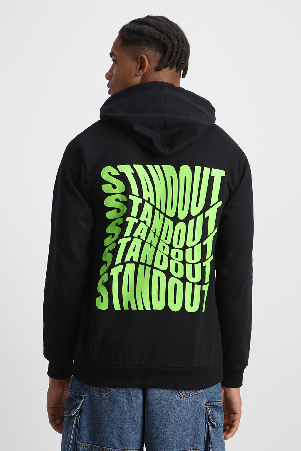 Standout Black Regular Fit Back Printed Hoodie