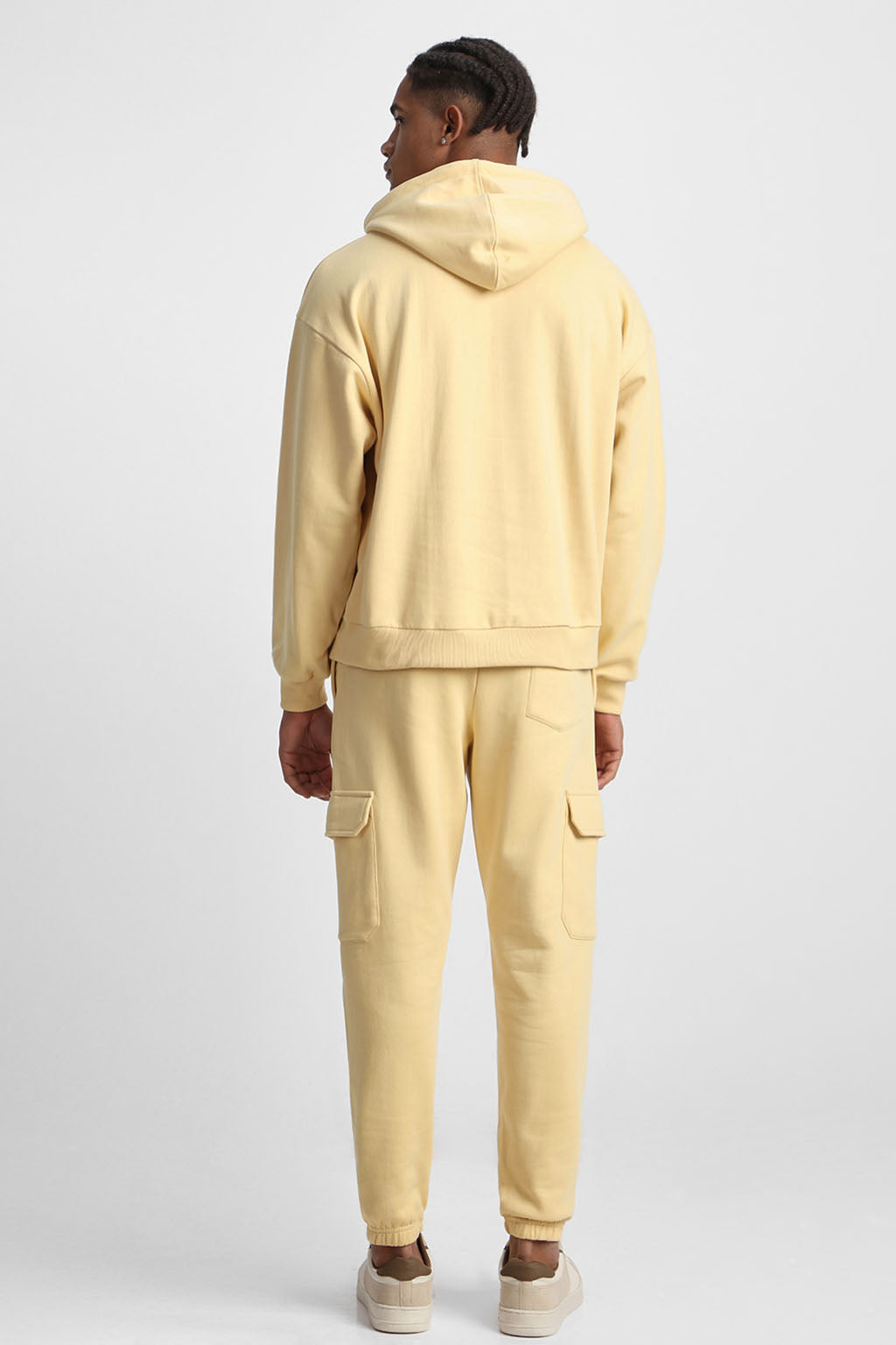 Beige Plain Men's Winter Co-ord Set With Hoodie