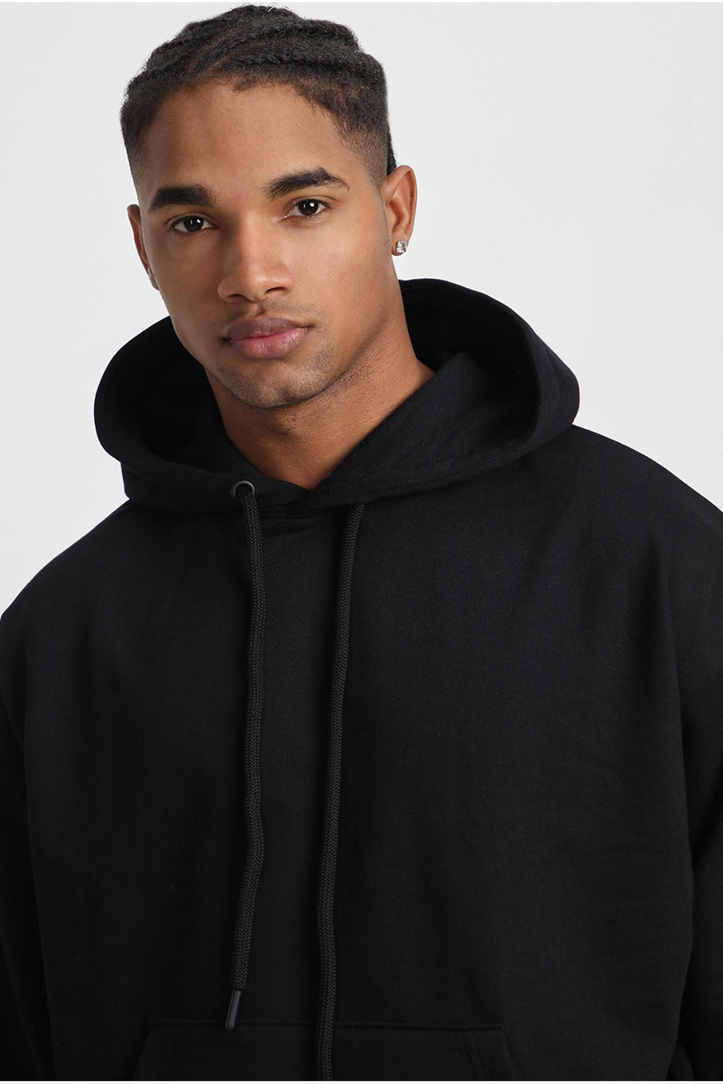 Black Plain Men's Winter Co-ord Set With Hoodie