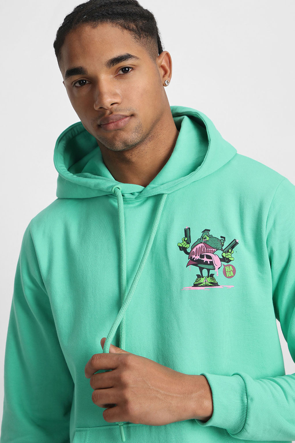 Frog Original Green Regular Fit Back Printed Hoodie