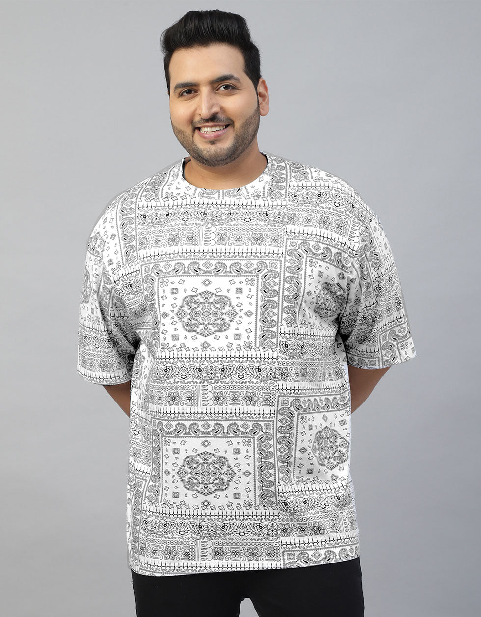 Paisley White Oversized Plus Size All Over Printed Tshirt