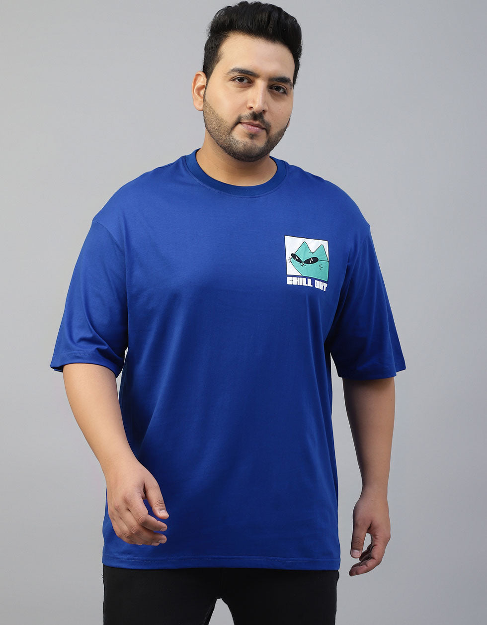 Chillout Blue Oversized Plus Size Graphic Printed Tshirt