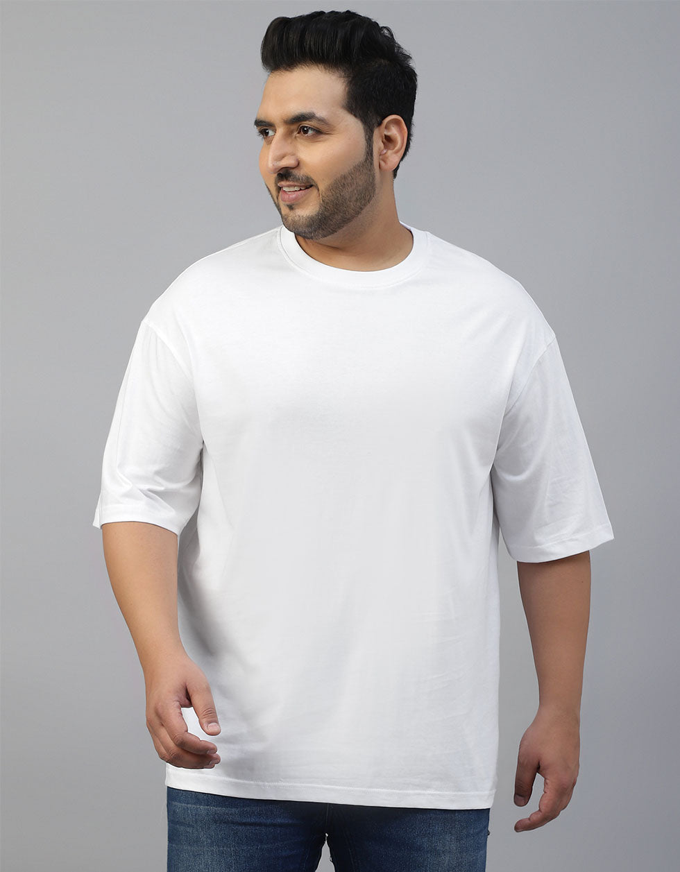 White Solid Oversized Plus Size T-shirt