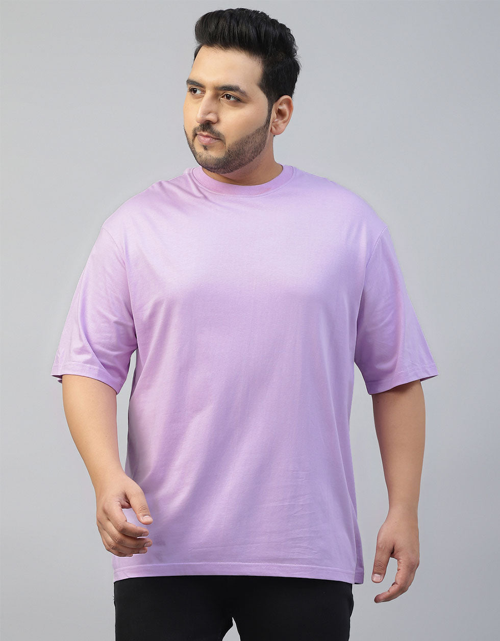 Lilac Solid Oversized Plus Size T-shirt