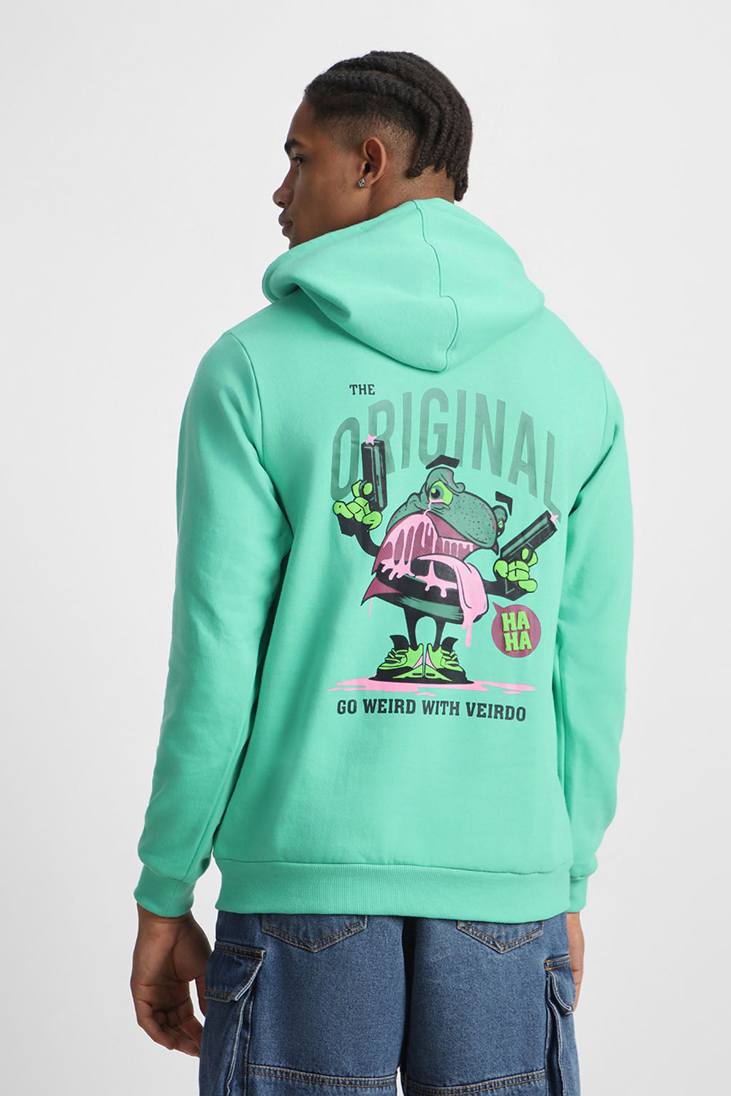 Frog Original Green Regular Fit Back Printed Hoodie