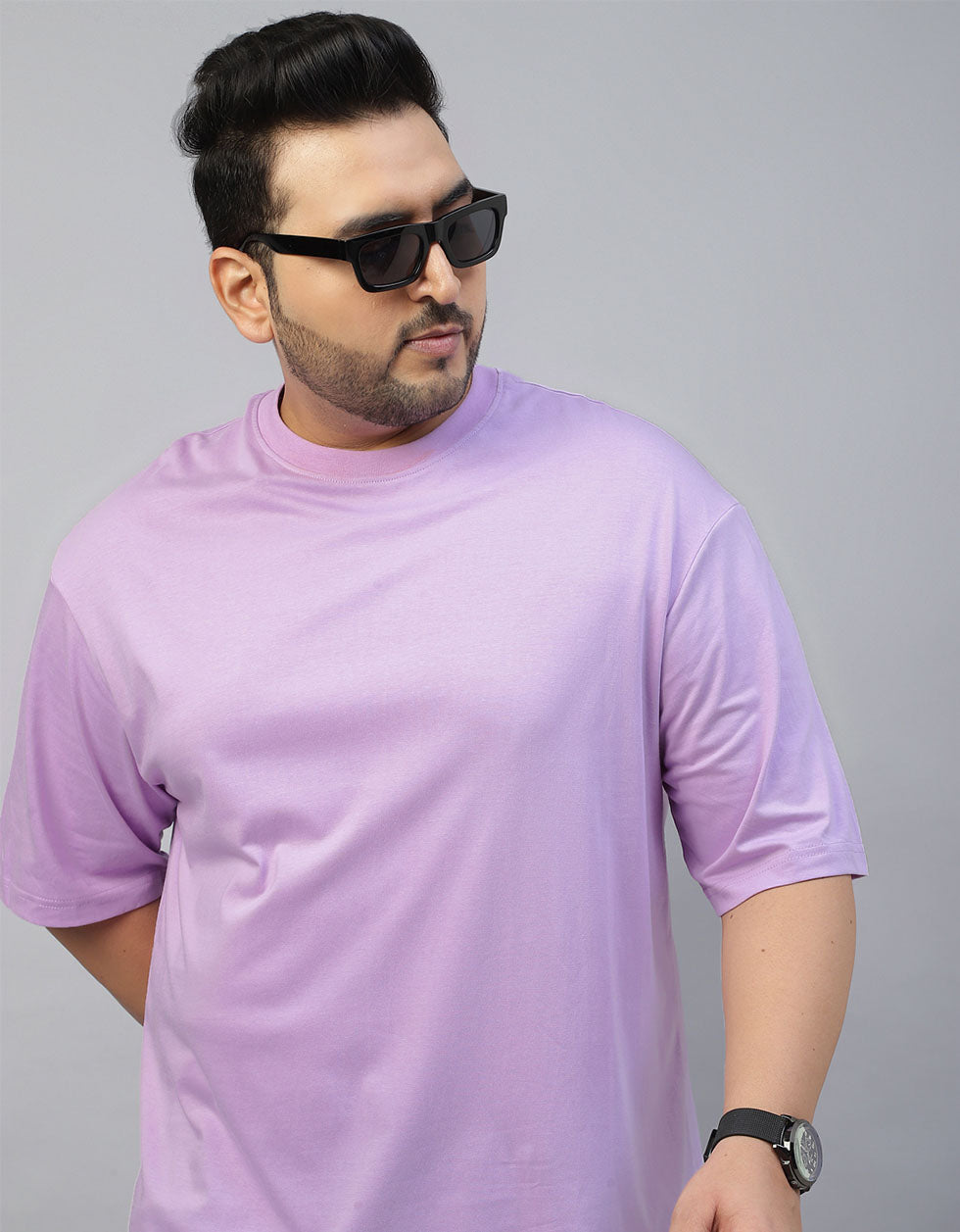 Lilac Solid Oversized Plus Size T-shirt