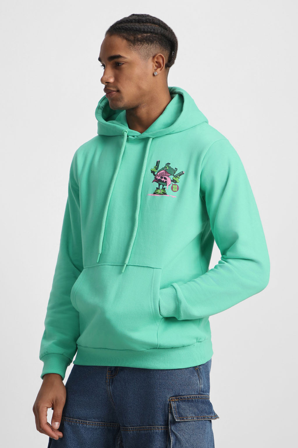 Frog Original Green Regular Fit Back Printed Hoodie