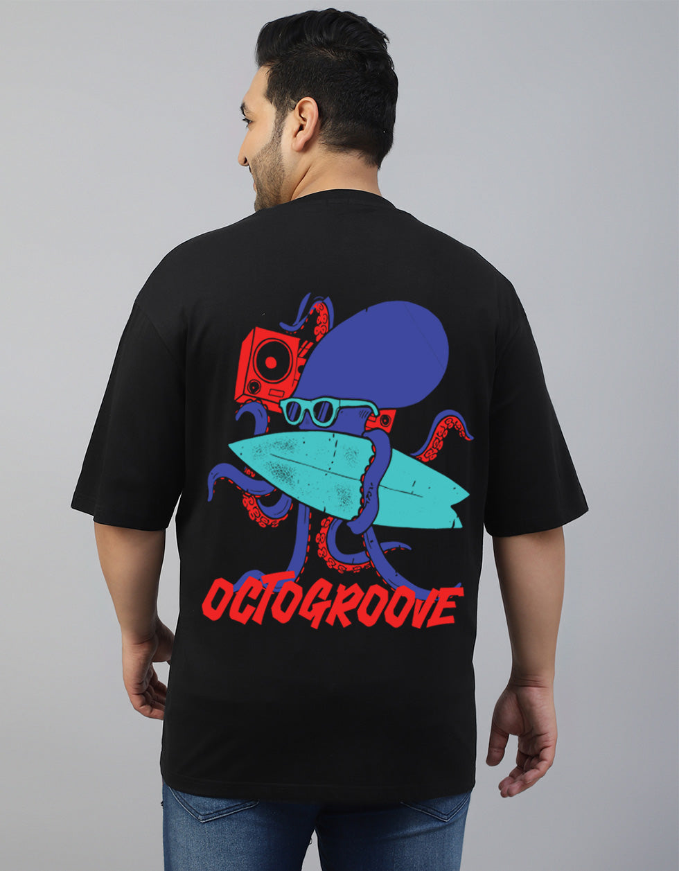 Octogroove Black Oversized Back Printed Plus Size Tshirt