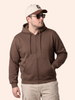 Brown Ribbed Cuff Regular Fit Zip-Up Plus Size Hoodie