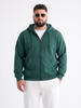 Green Ribbed Cuff Regular Fit Zip-Up Plus Size Hoodie