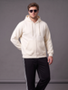 Beige Ribbed Cuff Regular Fit Zip-Up Plus Size Hoodie