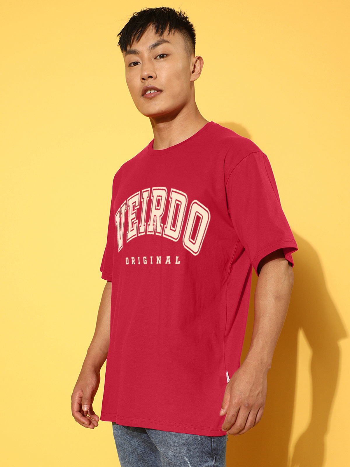 Veirdo Original Red Oversized Typography Brand Printed Tshirt