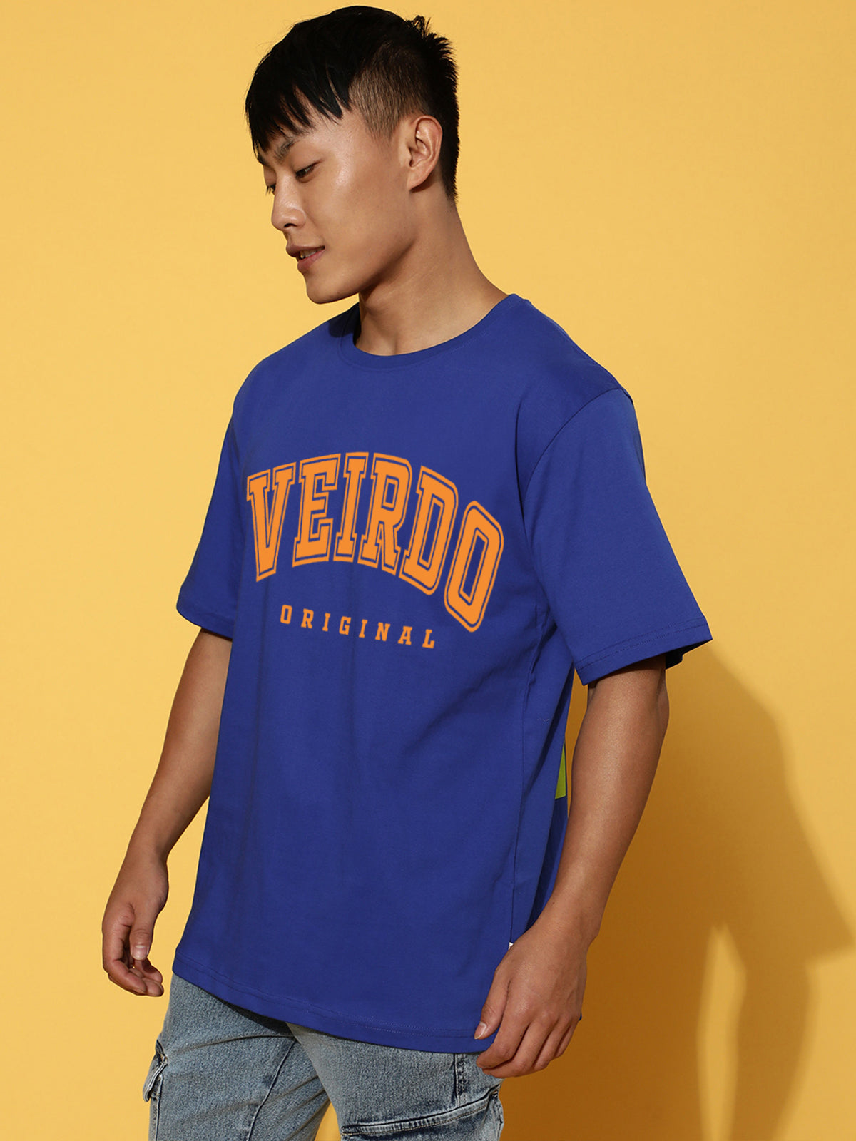 Veirdo Original Royal Blue Oversized Typography Brand Printed Tshirt