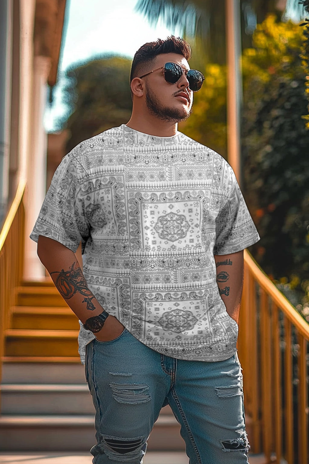 Paisley White Oversized Plus Size All Over Printed Tshirt