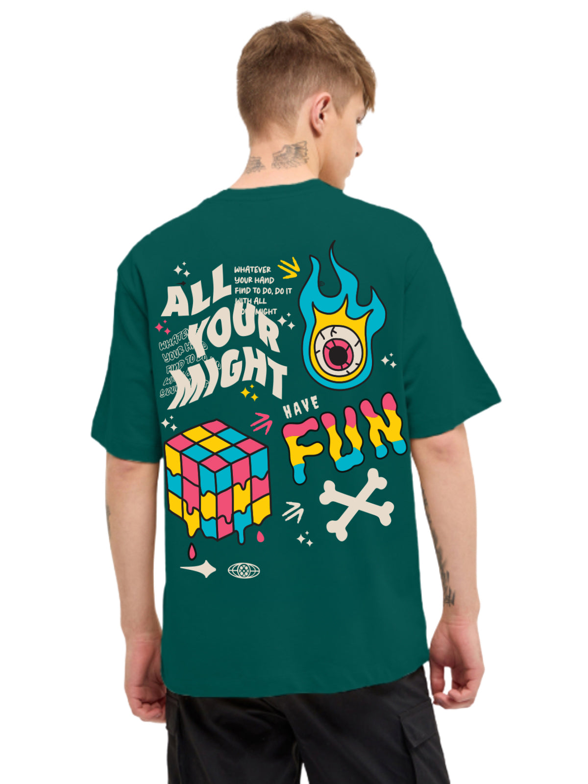 Have Fun Green Oversized Back Graphic Printed Tshirt