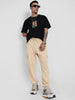 Beige Solid Baggy Fit Cargo Joggers