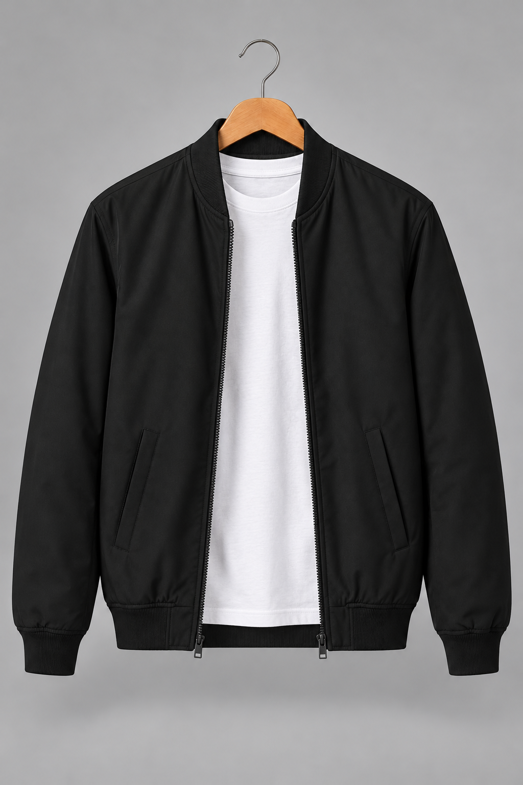 Urban Classic Black Plain Regular Fit Bomber Jacket