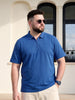 Royal Blue Interlock Plain Plus Size Zipper Polo T-shirt