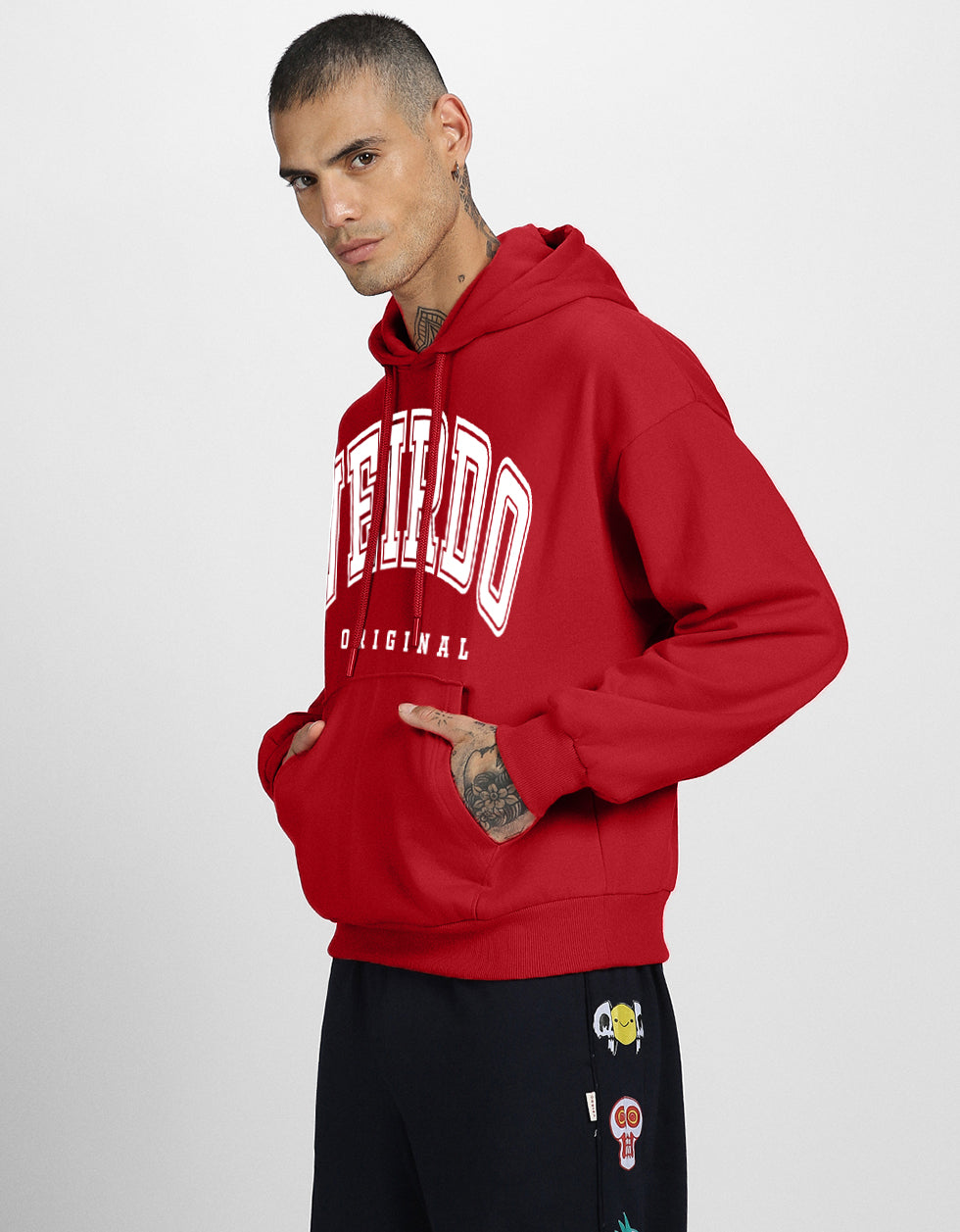 Veirdo Original Red Front Graphic Oversized Printed Hoodie