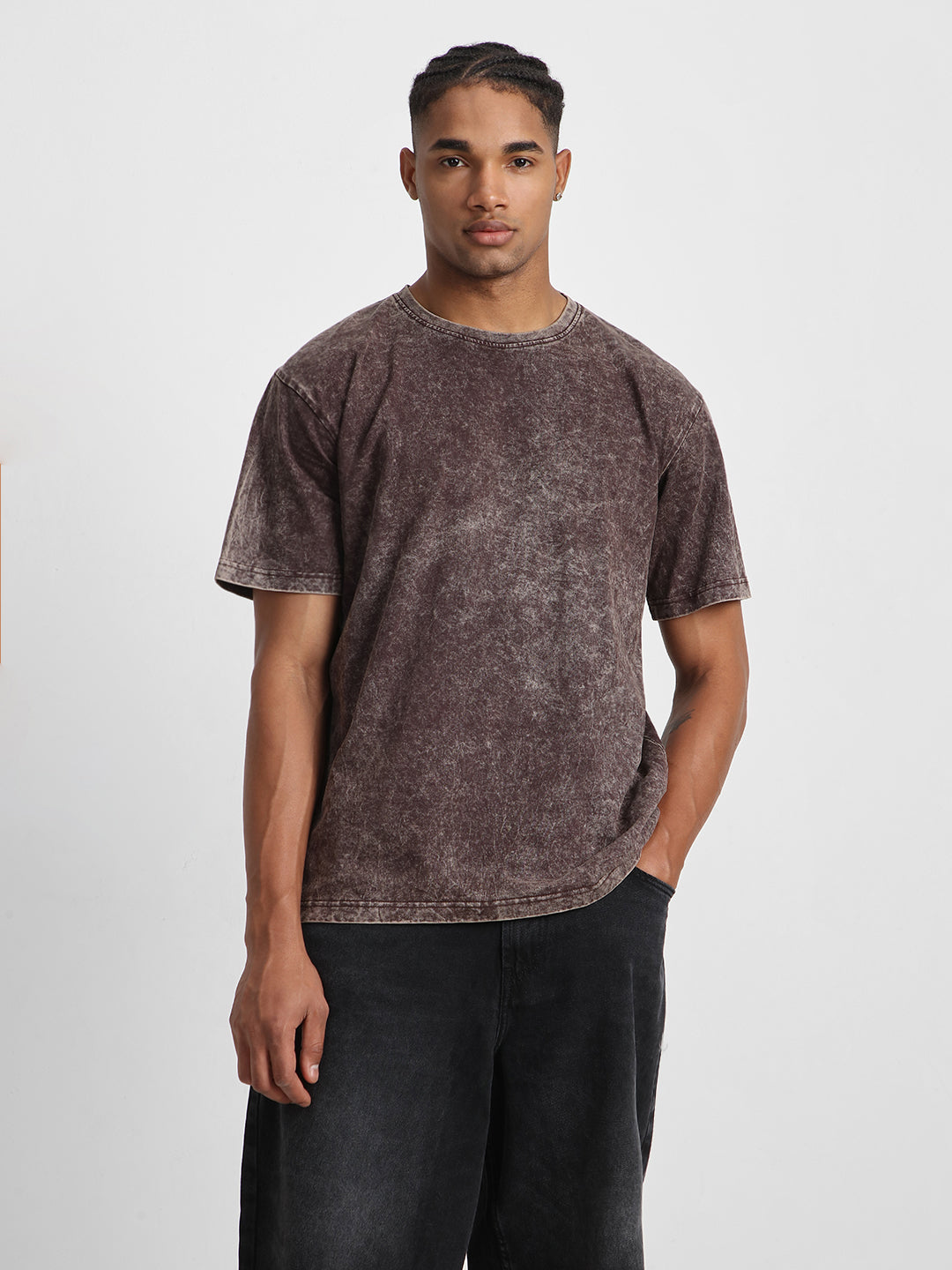 Brown Plain Oversized Acid Washed Exclusive T-shirt