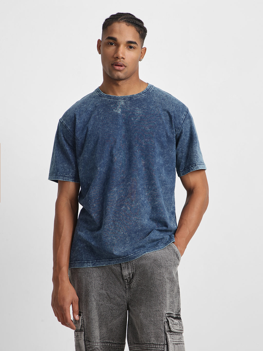 Navy Plain Oversized Acid Washed Exclusive T-shirt