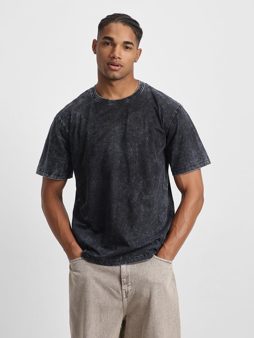 Black Plain Oversized Acid Washed Exclusive T-shirt