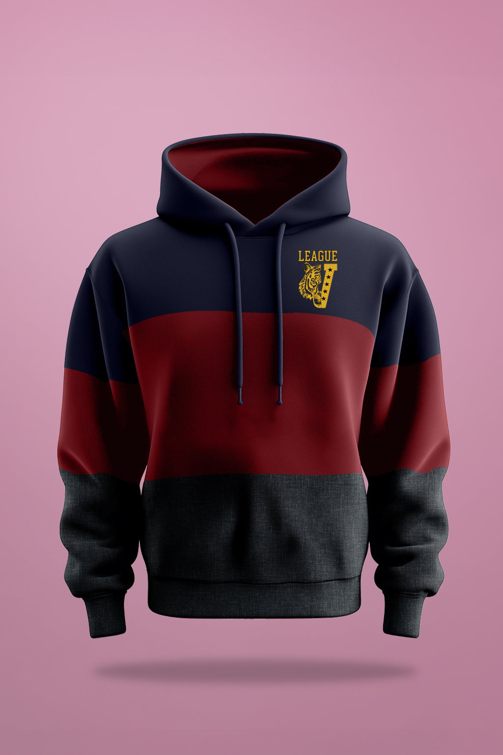 Tiger League Maroon Pocket Graphic Printed  Hoodie