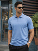 Blue Pique Plain Regular Fit Zipper Polo T-shirt