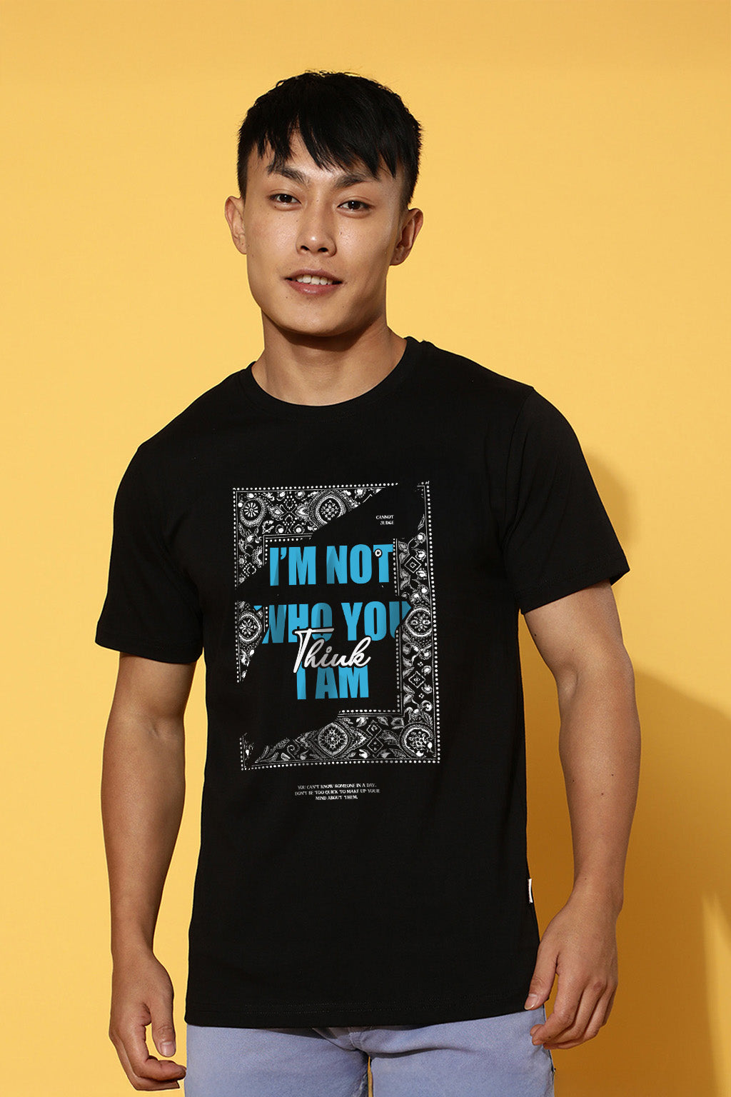 Who You Think Black Regular Fit Printed T-shirt