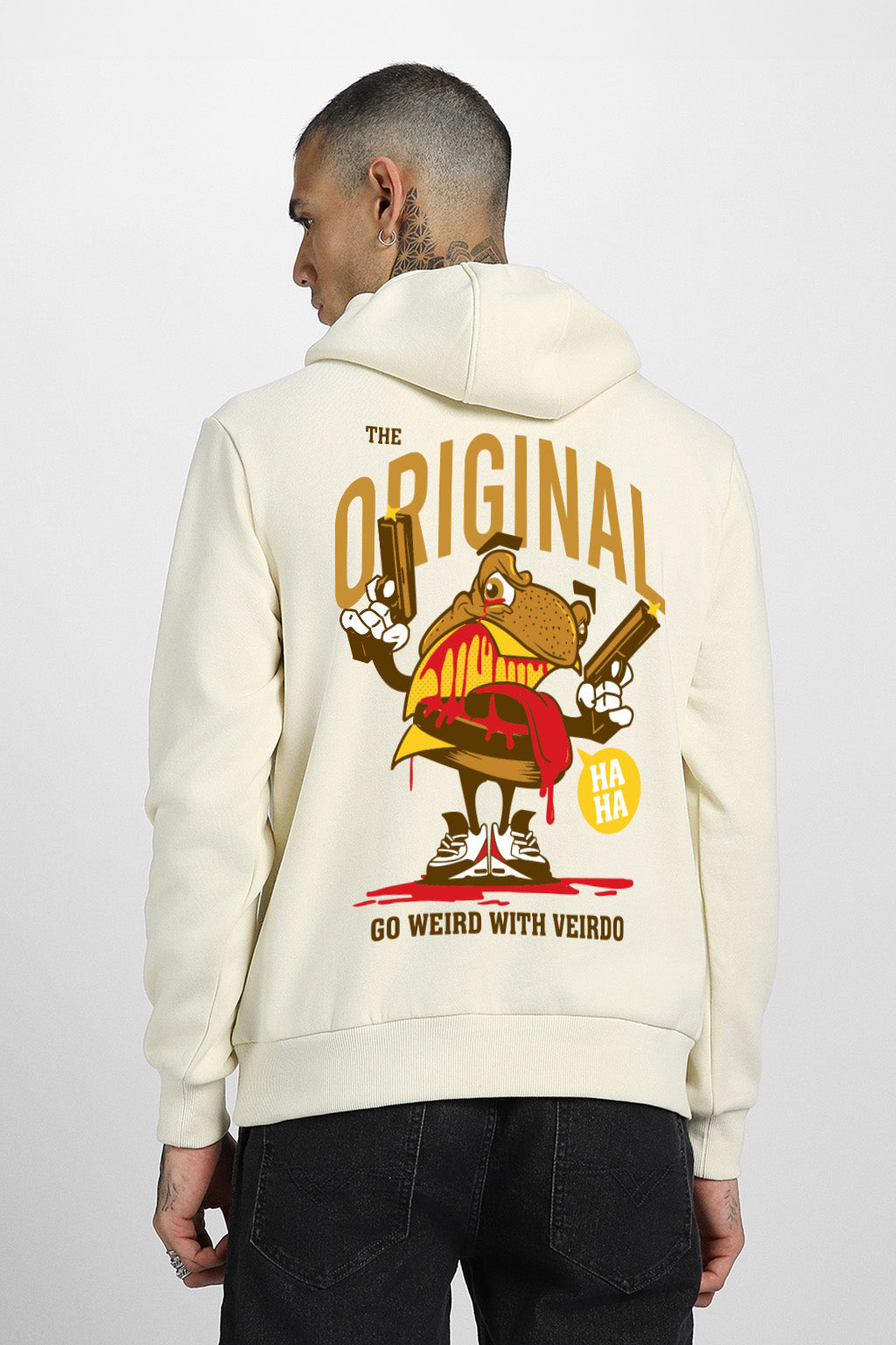 Frog Original Beige Regular Fit Back Printed Hoodie