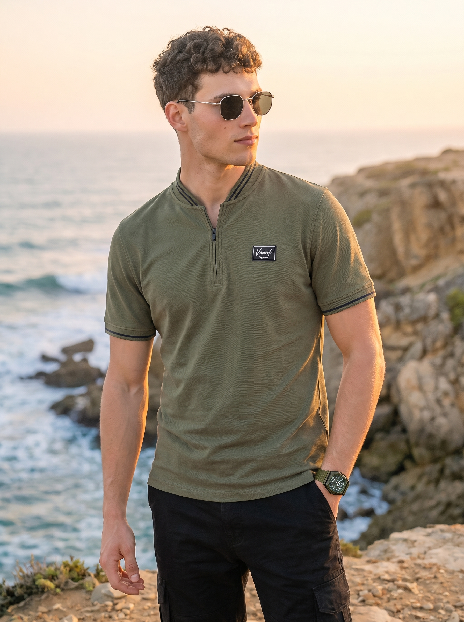 Essential Stripe Collar Olive Regular Fit Polo T-shirt