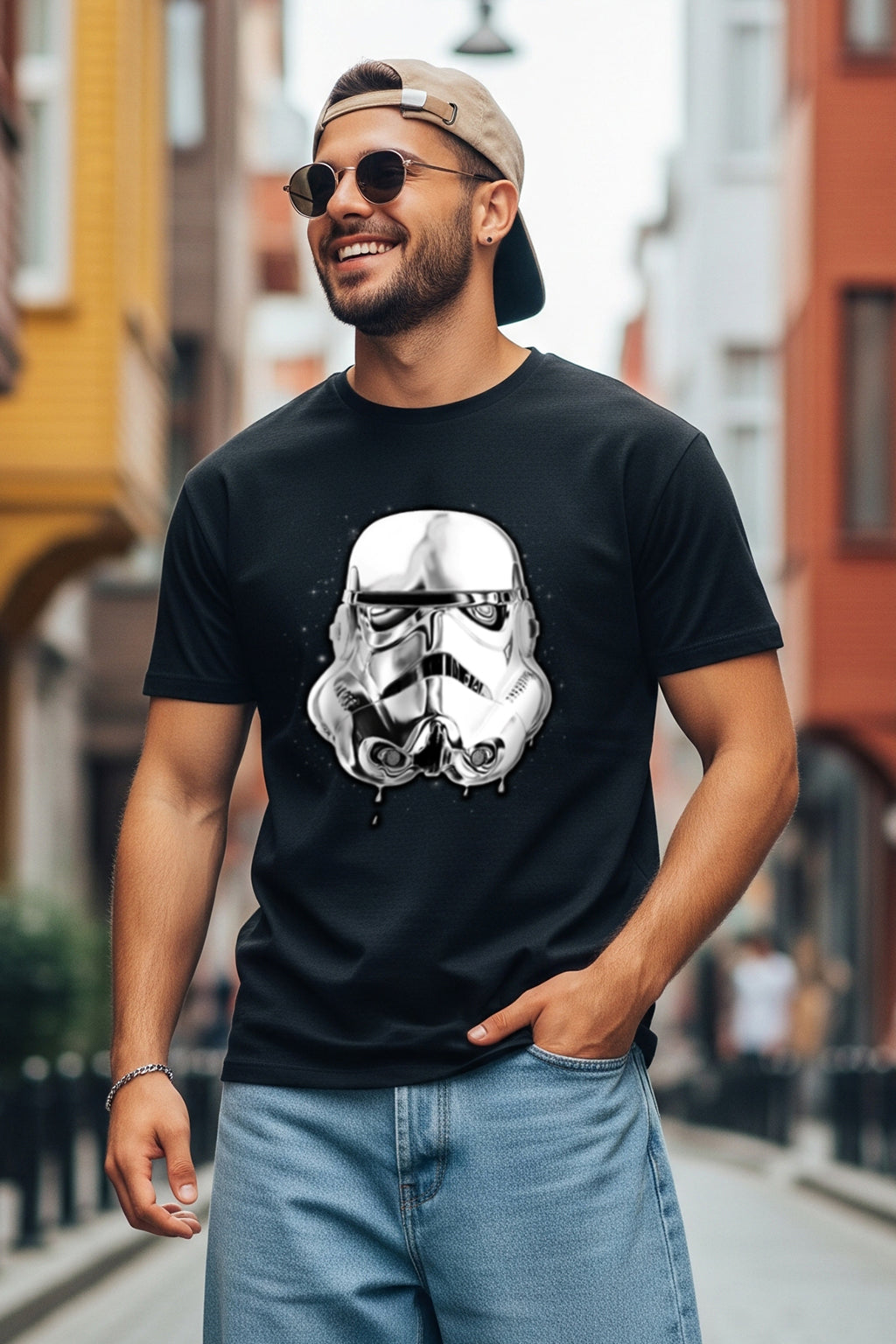 Trooper Black Regular Fit Graphic Printed T-shirt