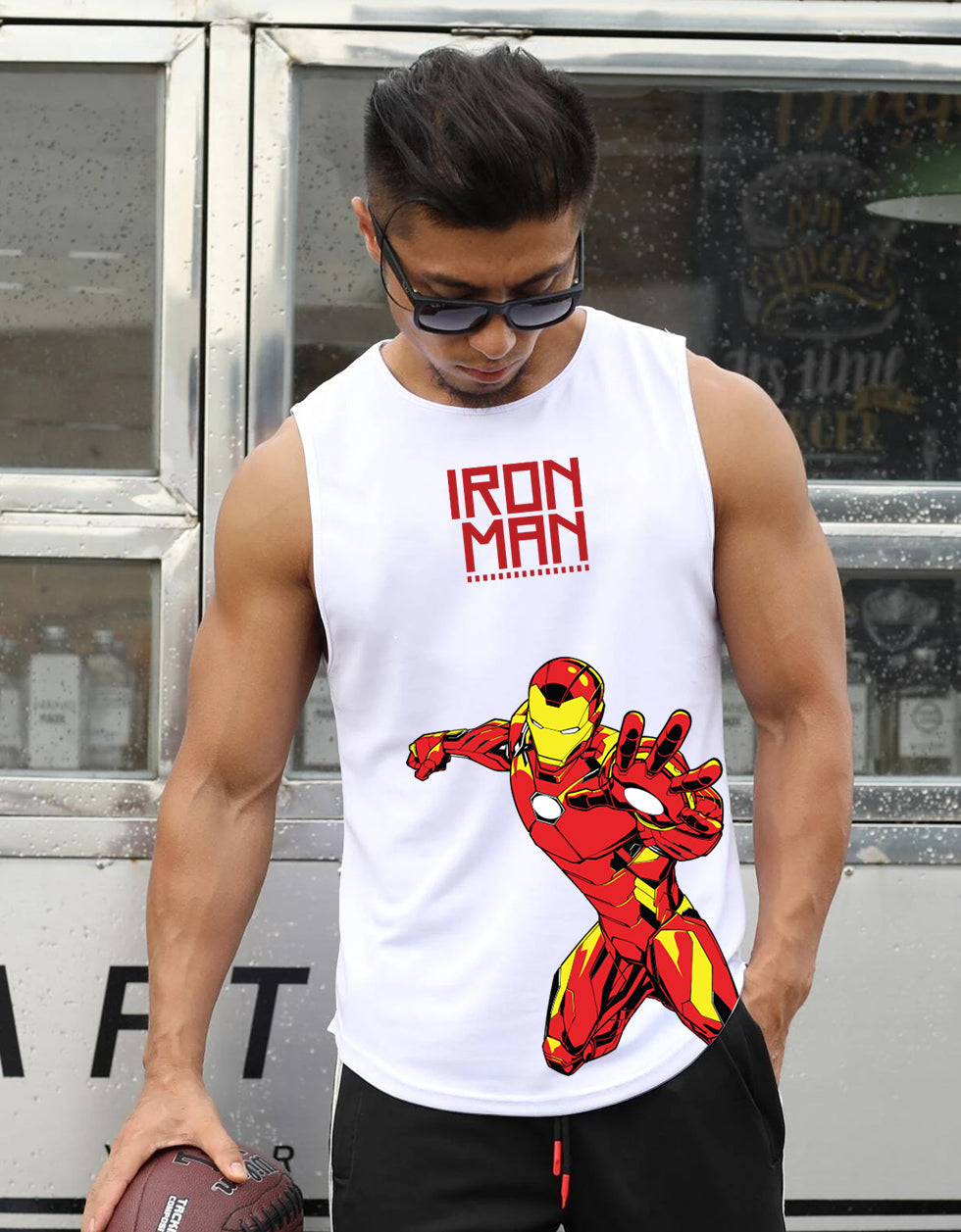 Iron Man White Graphic Printed Vest